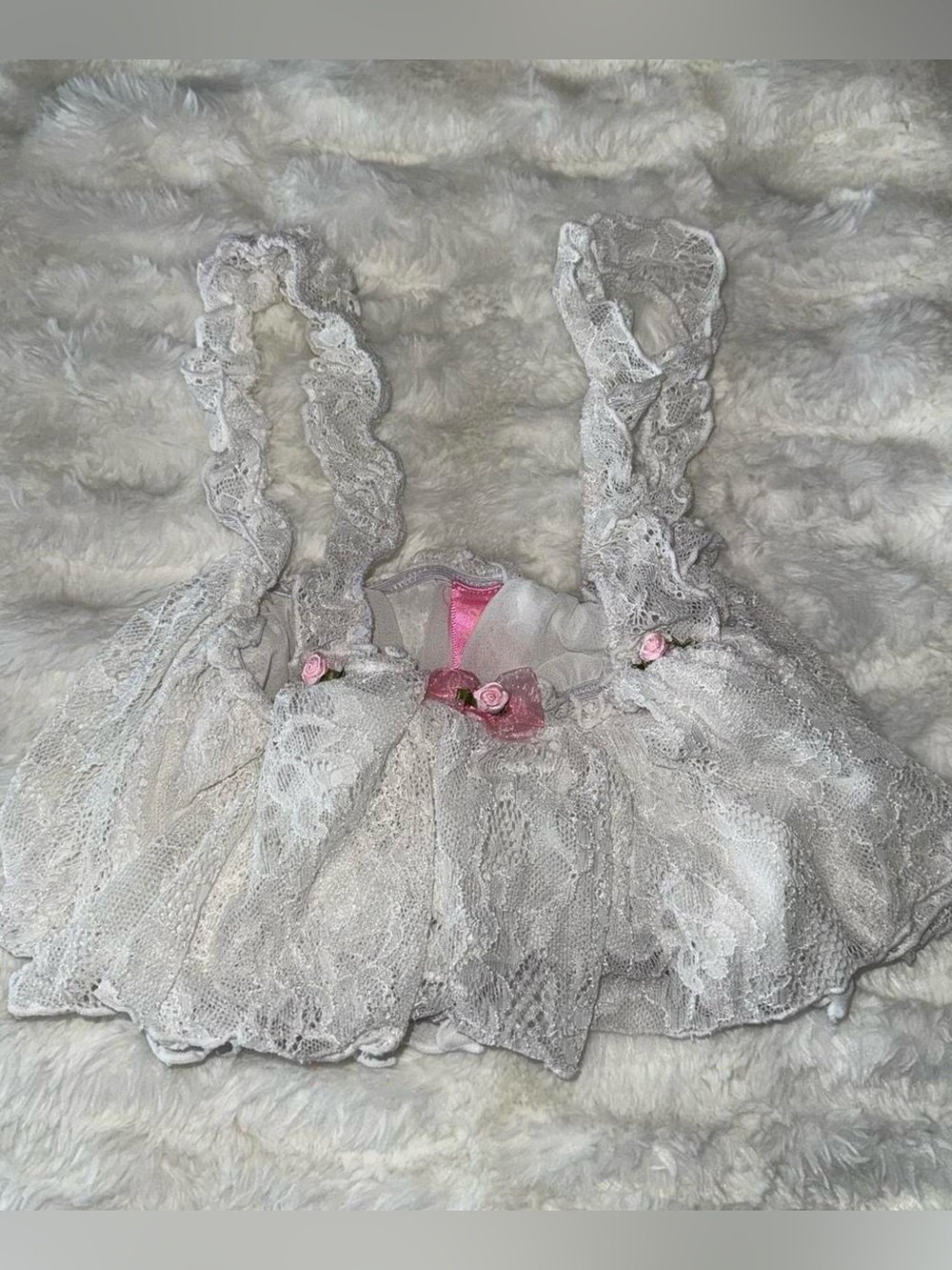 Sugar Thrillz/Dolls kill white lace bralette with pink roses and bows